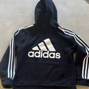 Adidas Kids Black Hoodie with White Logo and Stripes